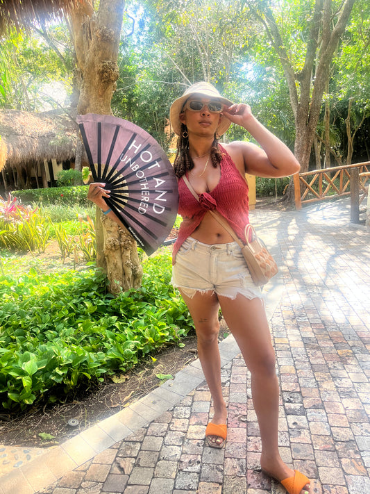HOT AND UNBOTHERED foldable clack handheld fan