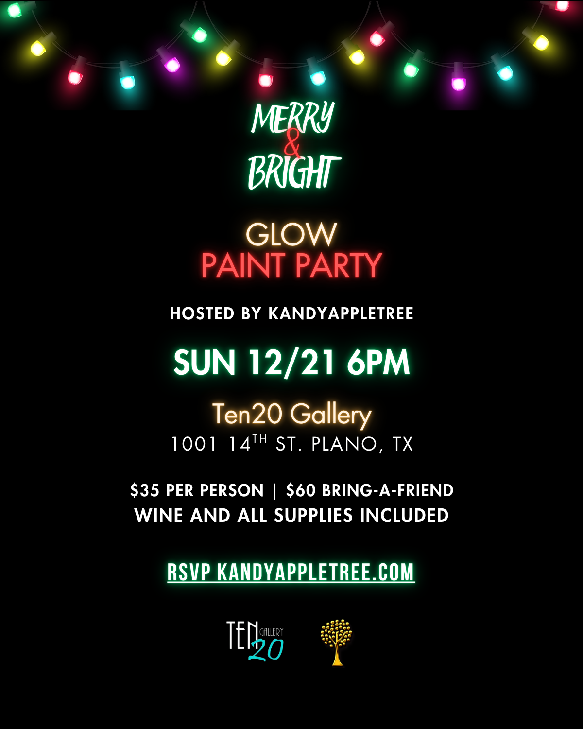 Merry & Bright Glow Paint Party – Sunday 12/21/25 6pm