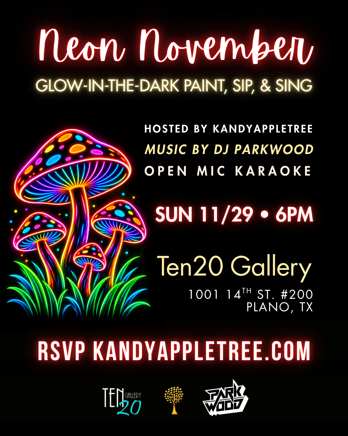 Neon November Glow-In-The-Dark Paint, Sip, & Sing – Sunday 11/29/26 6pm