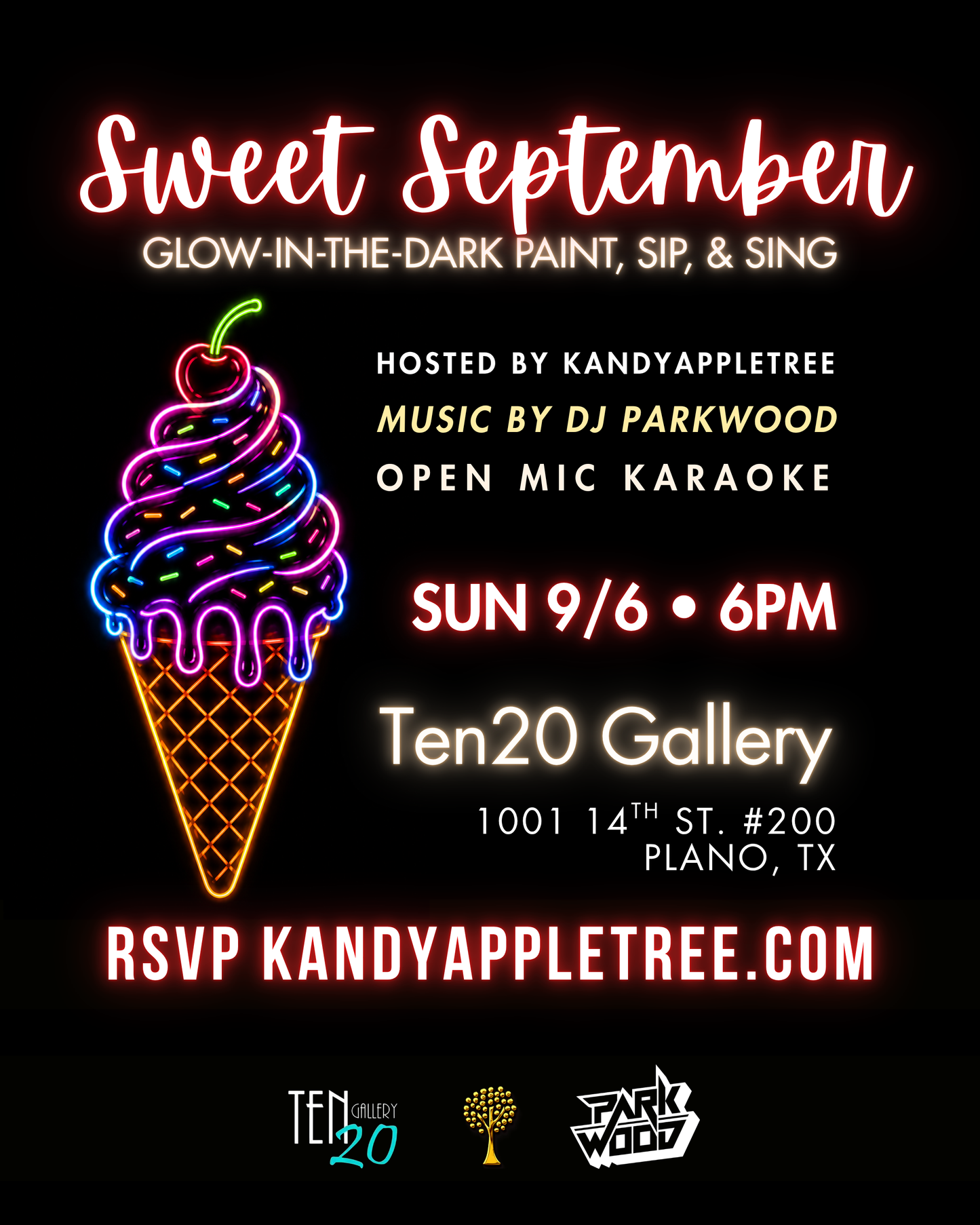 Sweet September Glow-In-The-Dark Paint, Sip, & Sing – Sunday 9/6/26 6pm