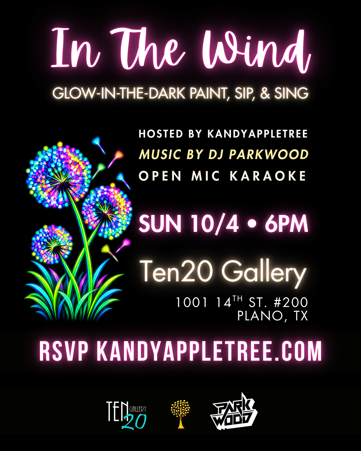 In The Wind Glow-In-The-Dark Paint, Sip, & Sing – Sunday 10/4/26 6pm