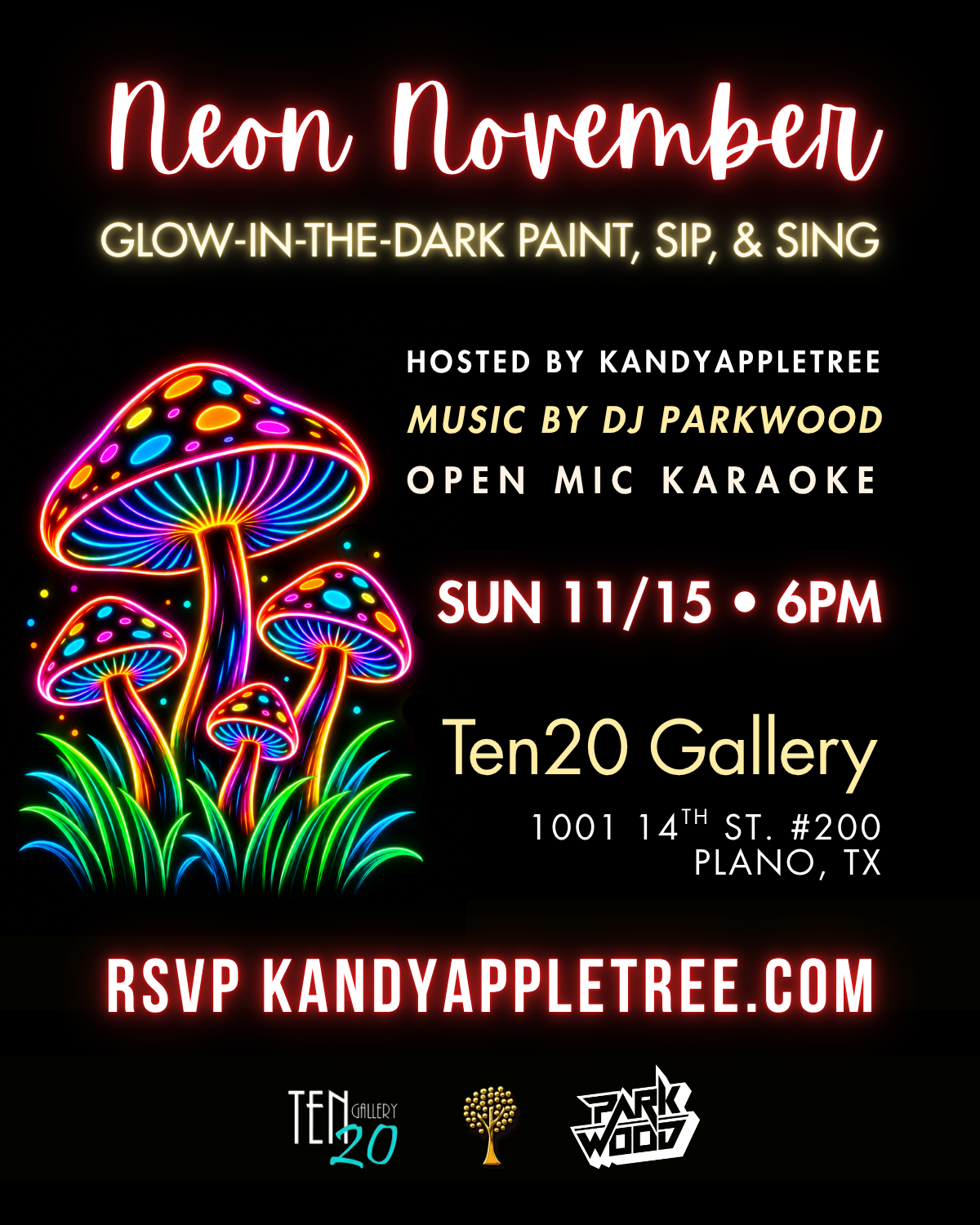 Neon November Glow-In-The-Dark Paint, Sip, & Sing – Sunday 11/15/26 6pm