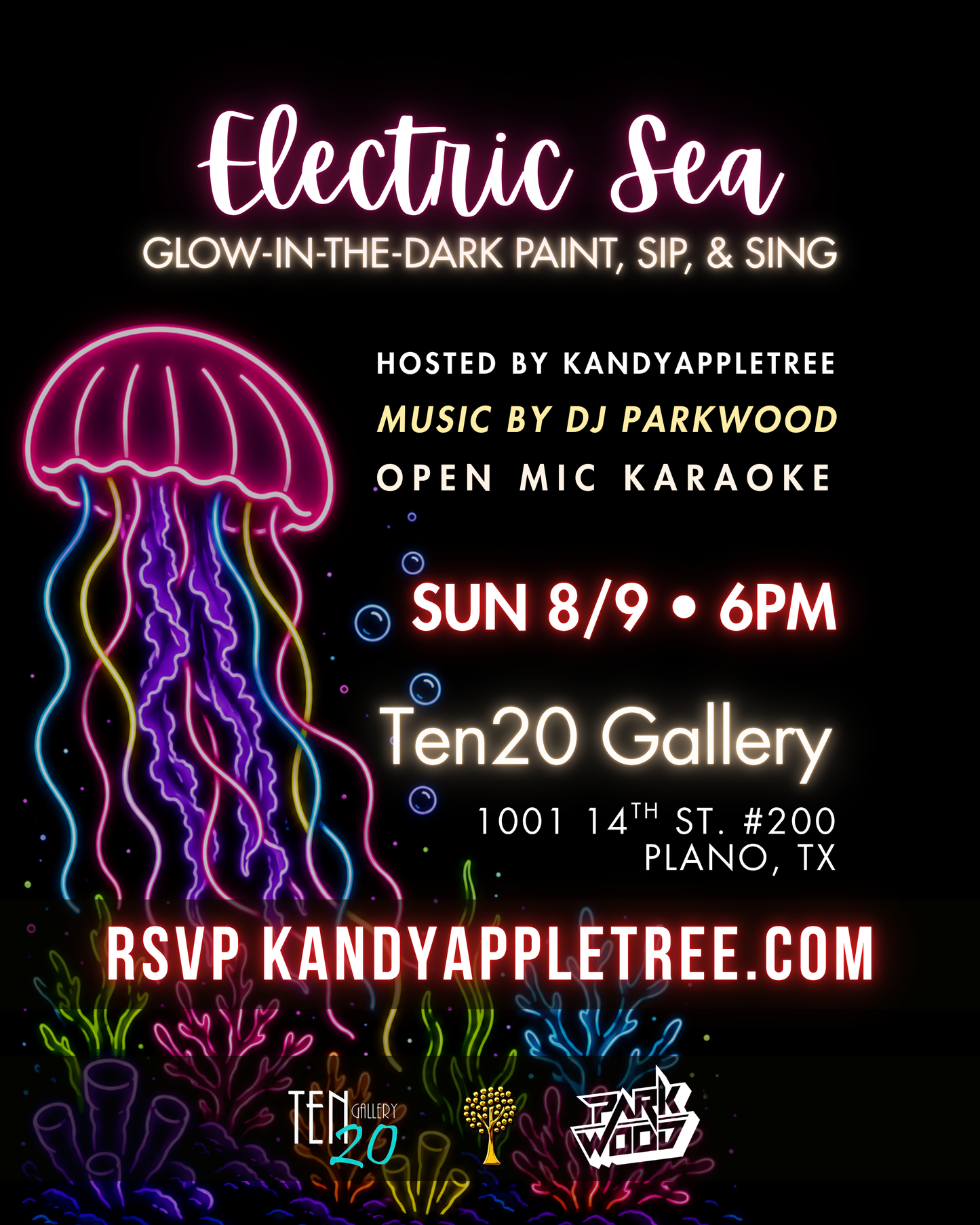 Electric Sea Glow-In-The-Dark Paint, Sip, & Sing – Sunday 8/9/26 6pm